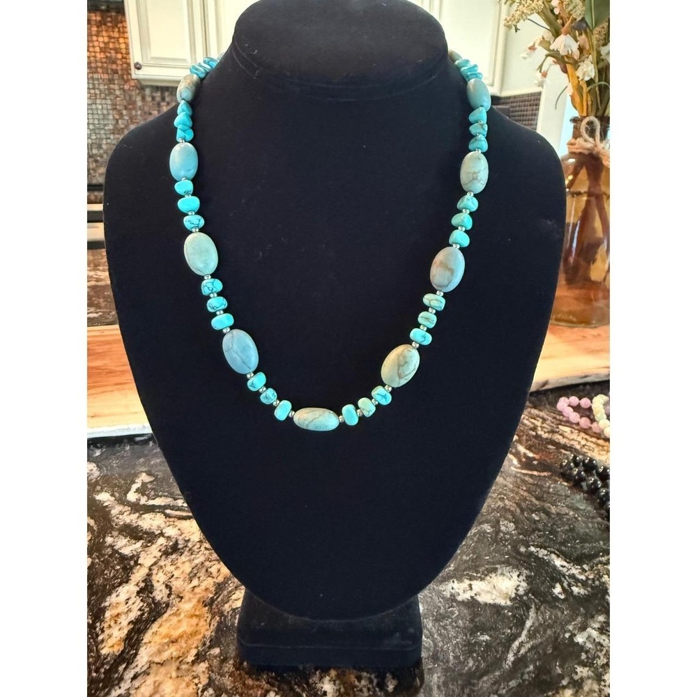 Chaps Turquoise Beaded Necklace Silver Tone Adjustable Southwestern Style